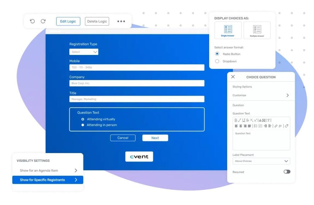 Cvent event management features example